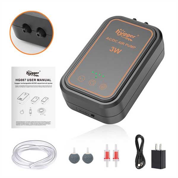 Hygger NEV Rechargeable Air Pump, HG087 - 3W for tanks up to 170 Gal.